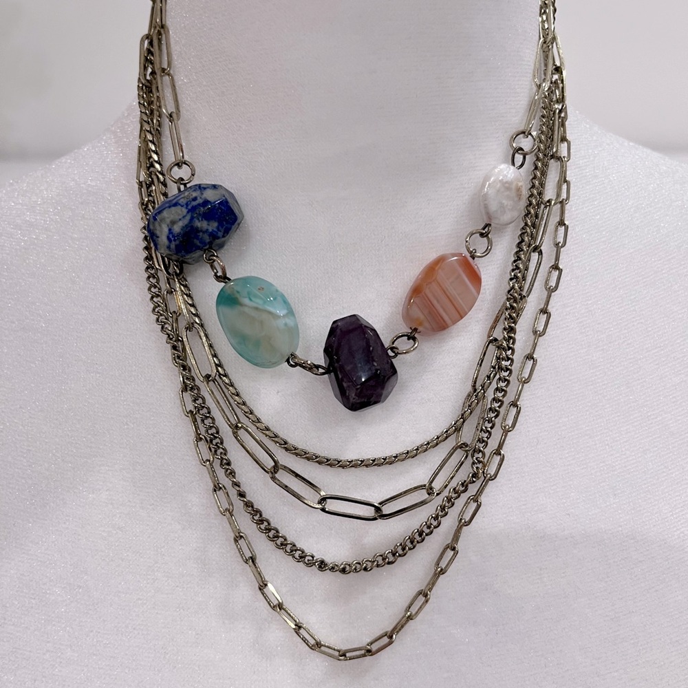 Free People 5 Stone Multi-Tiered Necklace